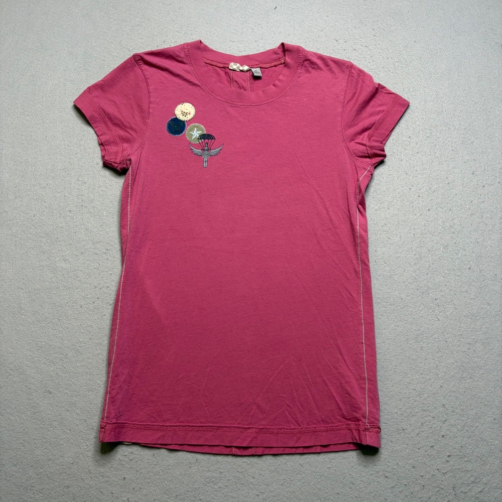 Vans T-Shirt Women XL Pink Y2K Military Graphic Applique Short Sleeve Tee